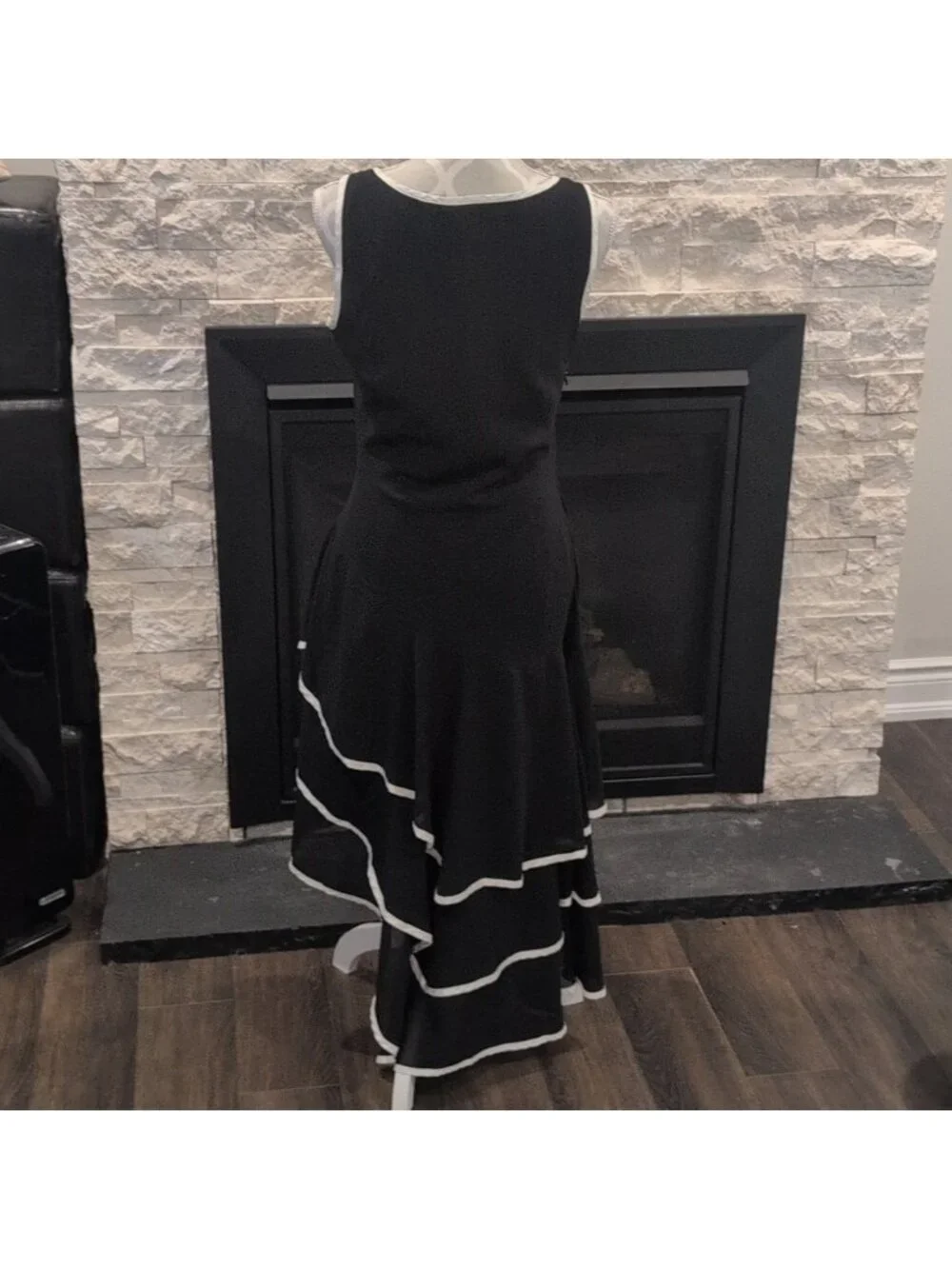 Citrine Sleeveless Black With White Trim With Layered Ruffled Salsa Style Dress